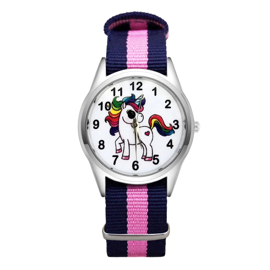 

Fashion Cartoon Cute Unicorn horse style Watches Women's Girls Students Boy's Children Nylon Strap Quartz Wrist Watch Clcok JC58