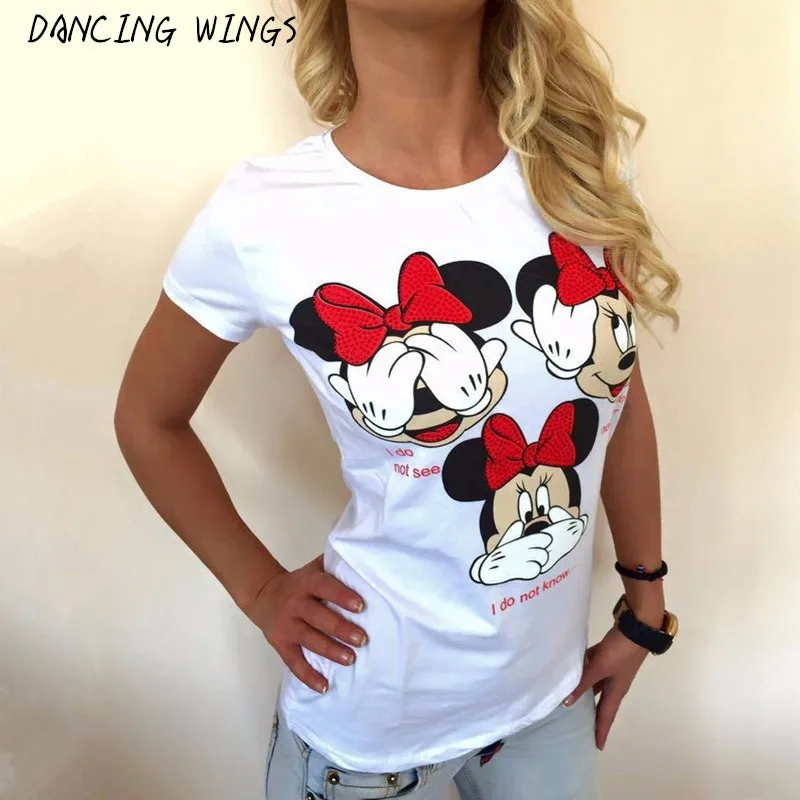 

Woman Solid Color Summer Mickey Mouse T Shirt Female Casual Short Sleeves Tops