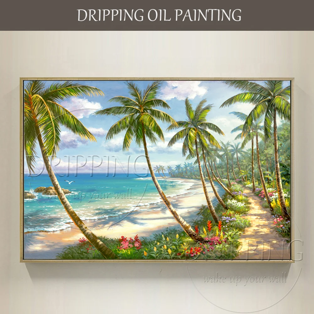 

Artist Hand-painted High Quality Canvas Modern Wall Art Landscape Oil Painting Summer Seaside Beach Palm Tree Oil Painting