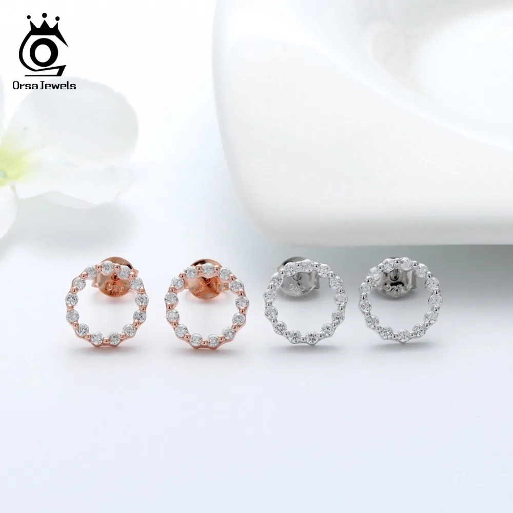 ORSA JEWELS, серьги-гвоздики для женщин, 925 пробы, серебряные, круглые, полые, форма, серьги, AAA CZ, женские, Клубные, вечерние, ювелирное изделие, подарок, SE108