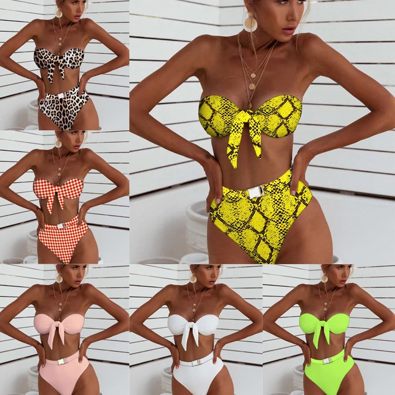 

2 Piece Swimsuit Women High Waisted Bathing Suits Biquini Bikinis 2019 Mujer Bandage Bikini Push Up Swimwear Swimming Suit