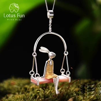 Lotus Fun Real 925 Sterling Silver Natural Sea Shell Handmade Fine Jewelry Creative Miss Rabbit Pendant without Chain Acessorios