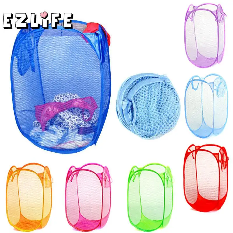 النايلون شبكة النسيج طوي كبيرة سلة الغسيل المنزلية الملابس القذرة حقيبة غسل لعب اطفال تخزين منظمة AF0001