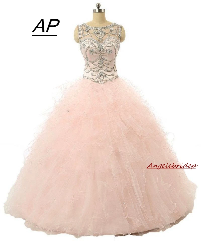 Quinceanera dress Sweet 16 Ball Gown Pink Organza Beading Full-Length Debutante Gowns Formal Celebrity Gown Angelsbridep Fashion
