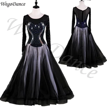 

customized long sleeve Modern dance dress competition waltz ballroom rhinestone waltz national standard dance dresses