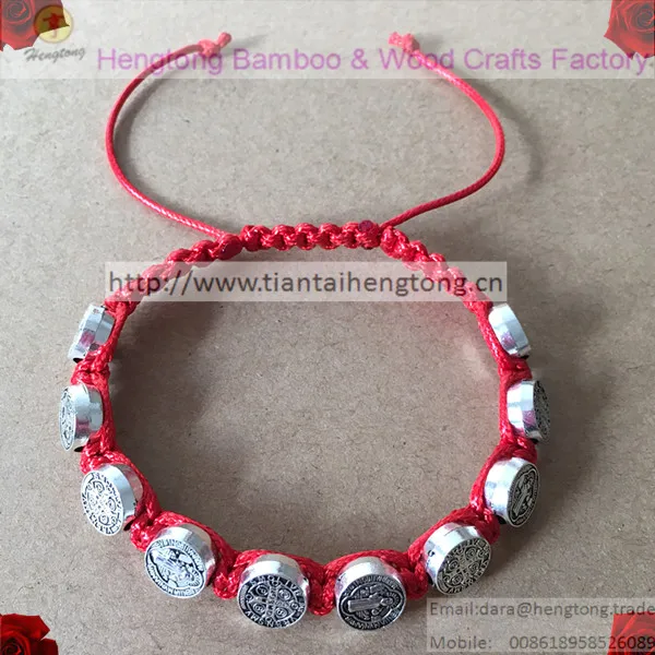 

Saint Benedict bracelet Christian jewelry Adjustable catholic bracelets in red color