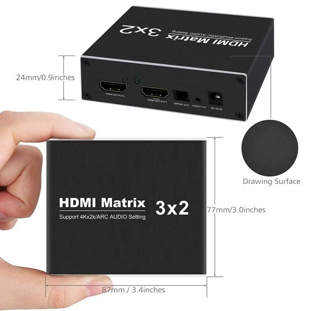 Оптический TOSLINK & R/L 3,5 мм аудио экстрактор поддерживает ARC и HDMI матрица 3X2 Hdmi сплиттер 4 к 60 Гц HDCP1.4 Ultra HD 1080 P