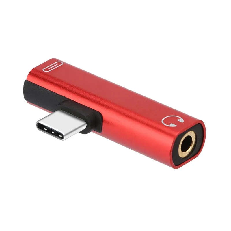 2 в 1 Тип C аудио адаптер для наушников конвертер разъем в 3,5 мм разъем для Samsung Xiaomi зарядный кабель адаптеры для наушников - Цвет: Красный