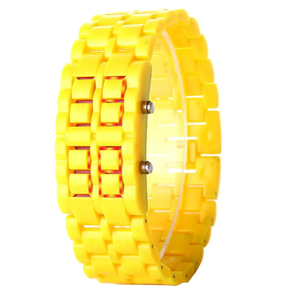 

2019 Men Women LED Digital Plastic Volcanic Lava Bracelet Faceless Wrist Watch Gift