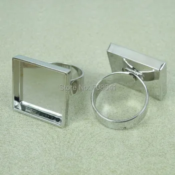 

Blank Adjustable Open Rings Settings Square Bases Deep Wall Bezel Cups Cabochon bases Ring Findings Multi-color for you Choose