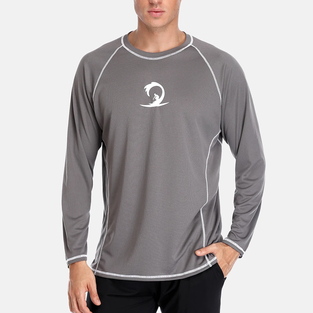 Charmleaks Men Hiking Shirt Rashguard Dry-Fit Long Sleeve Running Shirts Loose Fit Rash Guard Top UPF 50+ Breathable Beach Wear