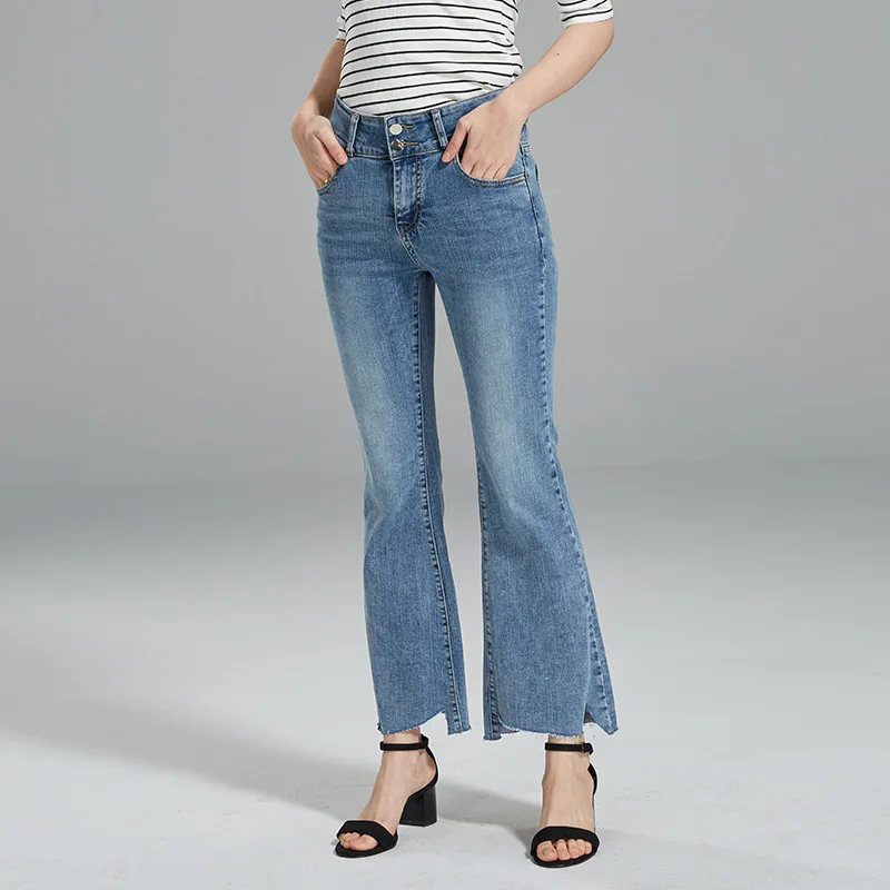 

Brief Relate skinny ladies jeans Slim fitting bell bottoms Women Denim bleached elegant cut