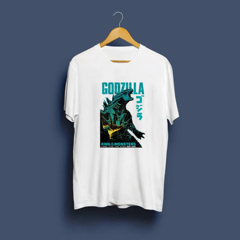 

2019 Spring and Summer New Men's Short-sleeved Godzilla King of the Monsters Men's Printing Trend Short-sleeved White T-shirt