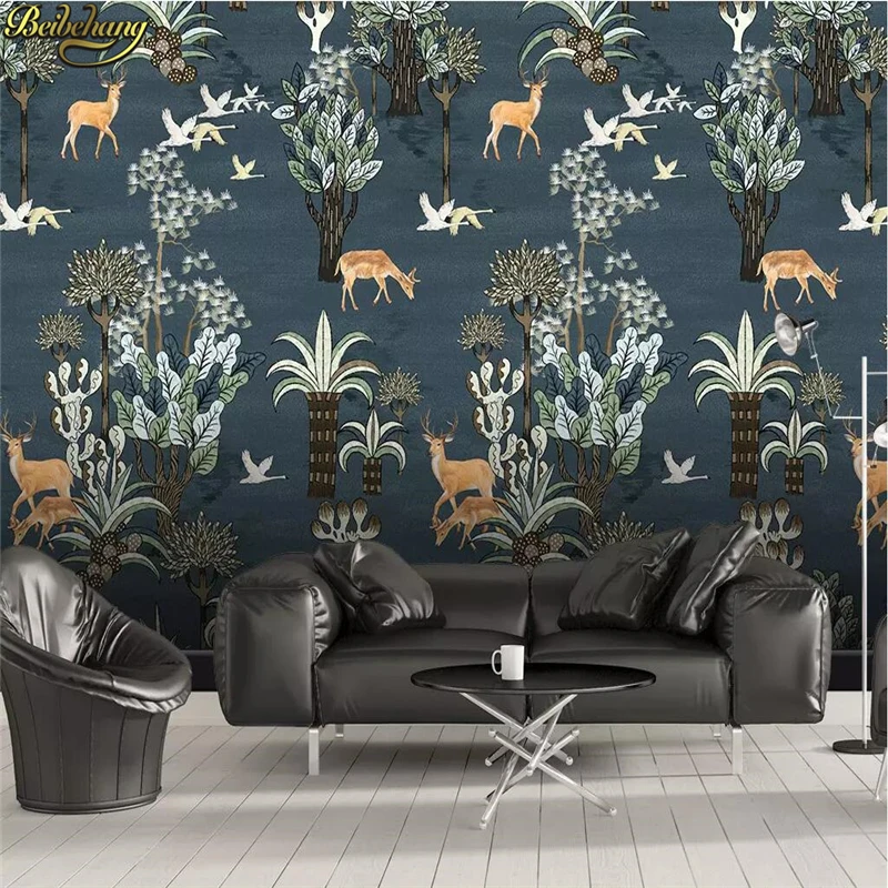 

beibehang Custom Medieval minimalist hand drawn elk tree photo mural wallpapers for living room bedroom background 3D wall paper