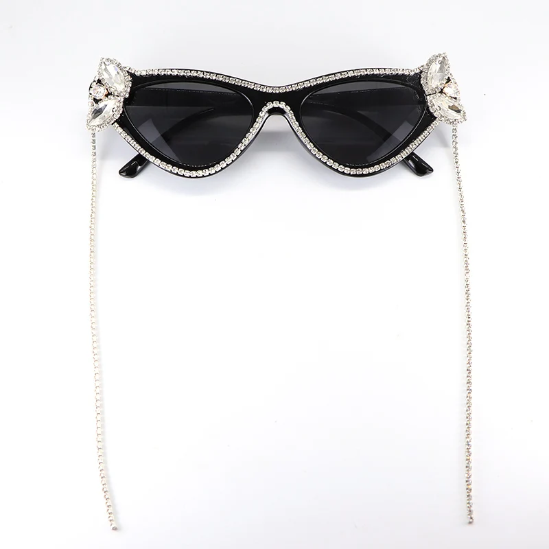 Стразы кошачий глаз цепь Ретро Винтаж узкий кошачий глаз солнцезащитные очки для женщин очки пластиковая оправа