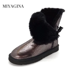 Наивысшее качество; Новинка; модные зимние сапоги из натуральной воловьей кожи; Классический натуральный мех; Mujer Botas; Водонепроницаемая зимняя обувь для женщин