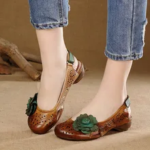 2017 handmade original design vintage breathable genuine leather sandals summer flowers women shoes FB022-1