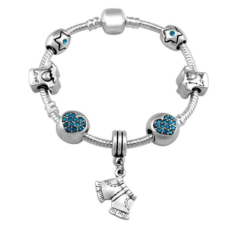 

2019 New Design T Shirt Short Jeans Charms Bracelet For Women Silver Plated Bracelets Jewelry Fashion PA167