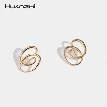 HUANZHI, серьги-гвоздики с геометрическим орнаментом, простой дизайн, позолоченные, вечерние, ювелирное изделие