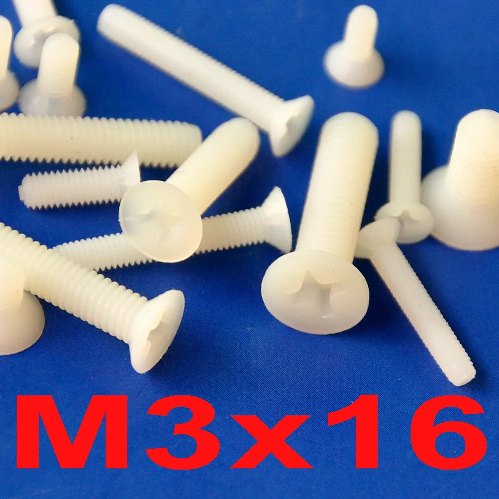 

( 100 pcs/lot ) Metric M3 x 16mm Nylon Phillips Flat Head Countersunk CSK Screw.