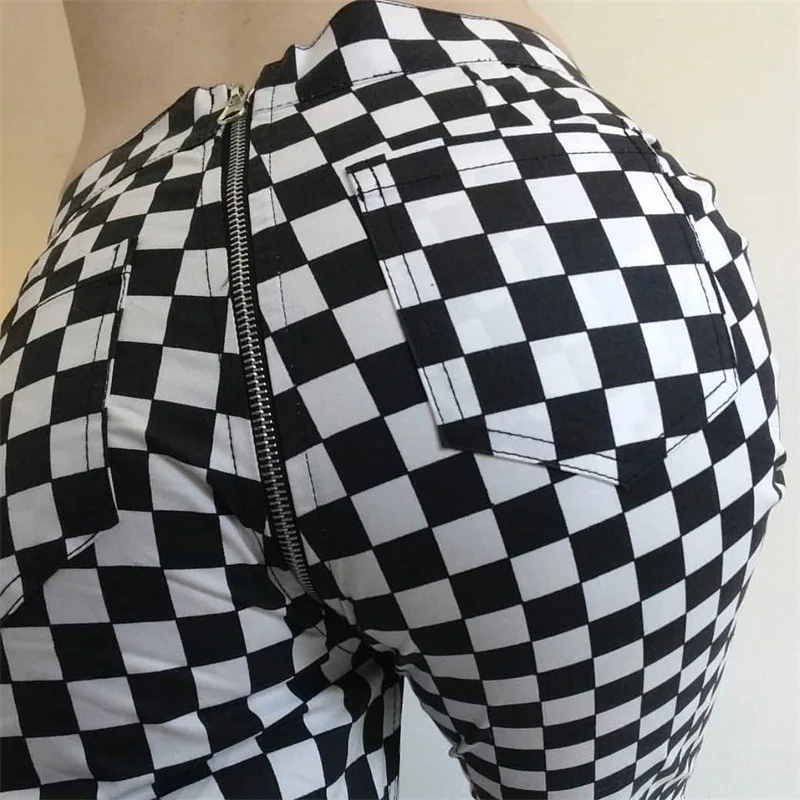 

Sexy Checkered Pants Plaid Pants sweatpants women Trousers Back Zipper pants Femme Casual Trousers pantalon cuadros mujer