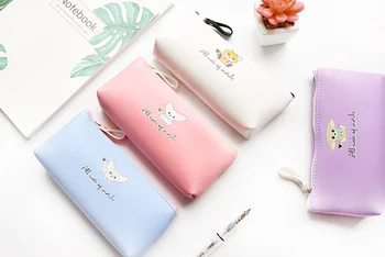

New Cute cat PU Leather Pencil Case Boys and Girls Multifunctional Creative Large Capacity Pencil Bag School Stationery