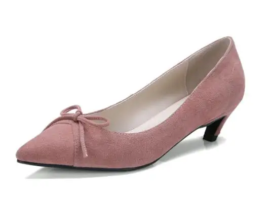 

Basic black pointed toe shallow thin heel shoes for women Ladies'work shoes Fashion pink butterfly-knot medium heel pumps