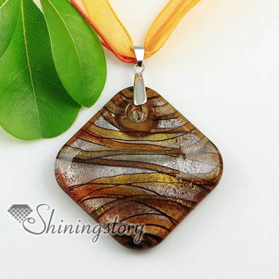 

square silver foil glitter with lines lampwork murano Italian venetian handmade glassnecklaces pendants cheap fashion jewellery