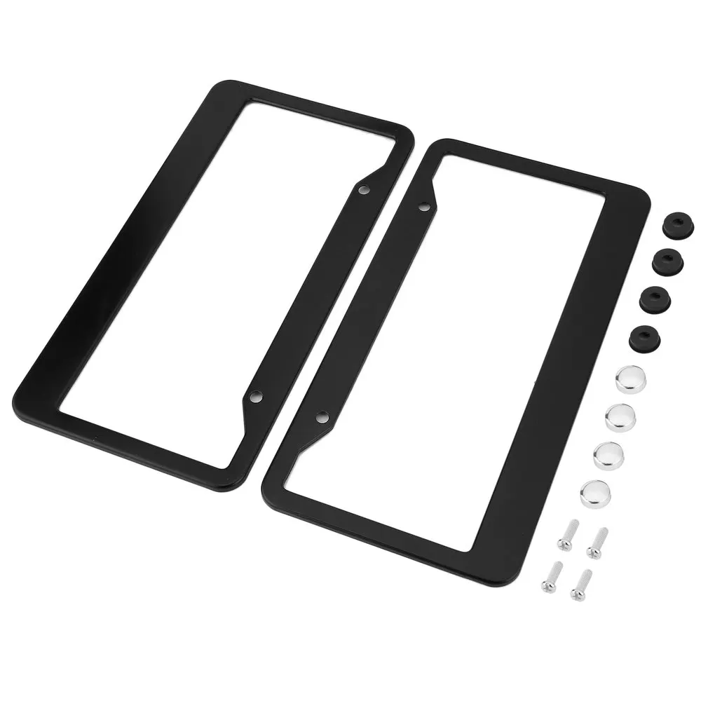 

Newest2pcs Black Aluminum Alloy Car Auto Vehicles License Plate Frame Tag Cover Holder With Screw Caps Car Styling
