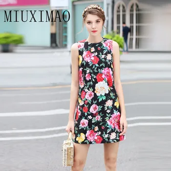 

Europe Style 2018 Latest Spring & Summer New Arrival Casual Style O-Neck Sleeveless Straight Elegant Above Knee Dress Women