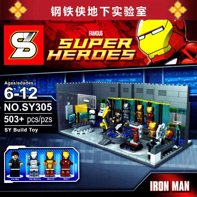 LEGOing Super Heroes Iron Man Underground Laboratory Base Mark Armor Set 503pcs SY305 Block Legoing Marvel Avengers Infinity War