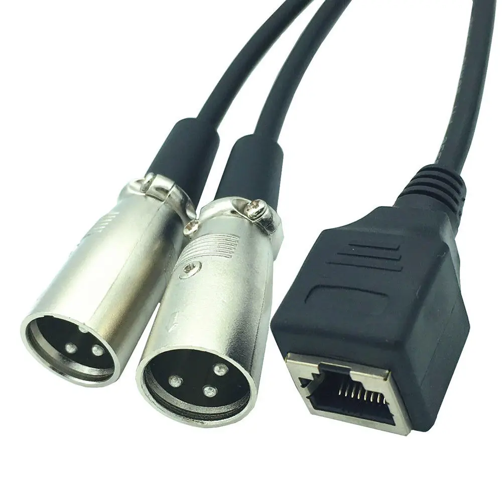 2 XLR 3 Pin малето RJ45 гнездовой сетевой кабель переходника(25 см