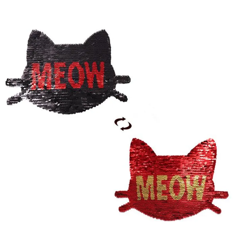 

Clothing Women Cute Patch Reversible change color Cat MEOW up and down flip sequins biker patches for clothing stranger things
