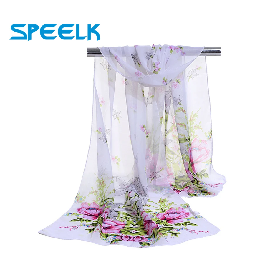 

New Korean Design Flower Chiffon Scarves Women Silk Shawl Female Spring Autumn Five-pointed Star Scarf and Wraps Wholesale