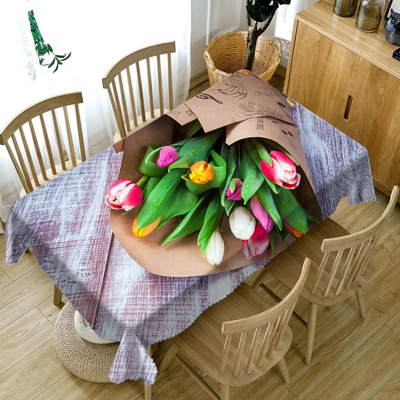 

A Bunch of Flowers 3d Tablecloth Washable Cloth Thicken Cotton Rectangular and Round Table Cloth for Wedding Customizable size