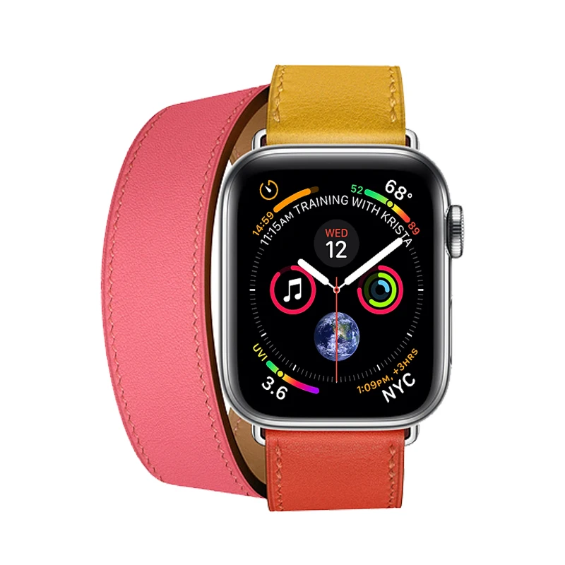 Кожаный двойной тур ремешок для apple watch band 42 мм 38 44 40 correas часов браслет iwatch серии 4 3