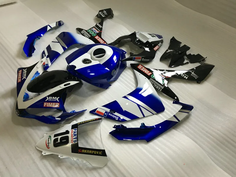 Мотоциклетный вставной обтекатель комплект для YAMAHA YZFR1 07 08 YZF R1 YZF1000 2007 2008 ABS белая, голубая обшивка комплект+ подарки YK01