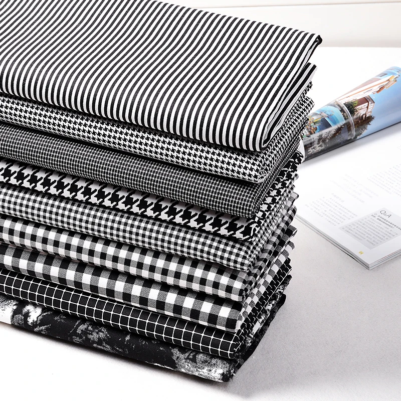 

2019 Sale Patchwork Free Shipping Black-and-white Checkered Printed Cotton British Style Cloth Striped Checked Clothing Fabrics