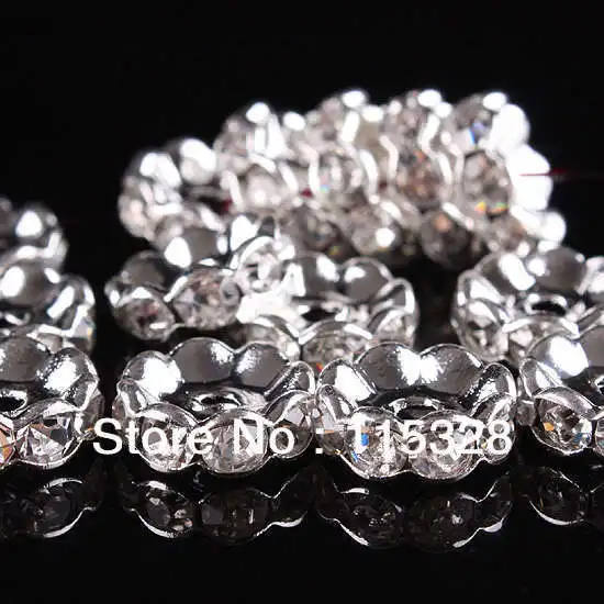 

Free Shipping 100pcs/Lot 6MM Clear Crystal Spacer Metal Silver Plated Rondelle Rhinestone Loose Beads For Jewelry Making