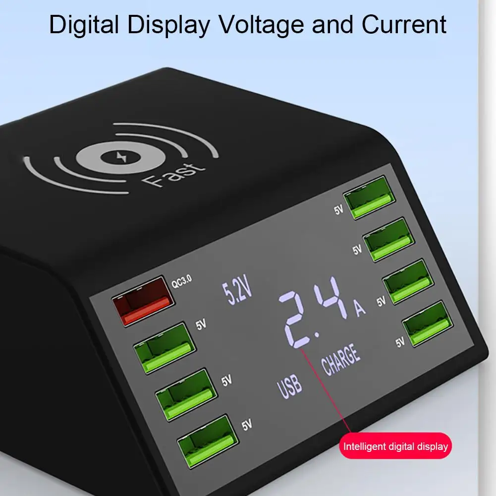 9 в 1 Беспроводной Зарядное устройство QC 3,0 быстрой зарядки 8USB Порты и разъёмы C-тип зарядной док-станции для смартфонов Планшеты