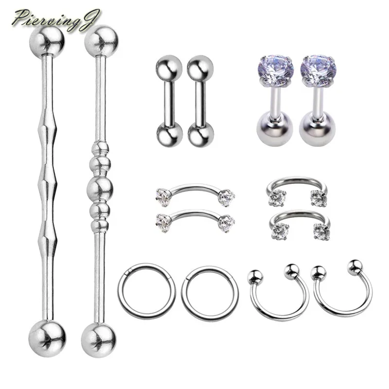 

PiercingJ 14Pc Stainless Steel Ear Stud Helic Conch Tragus Ring Lip Nose Captive Ring Gift