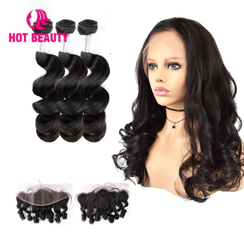 Hot Beauty Hair Free Custom Wig Loose Wave Bundles With Frontal