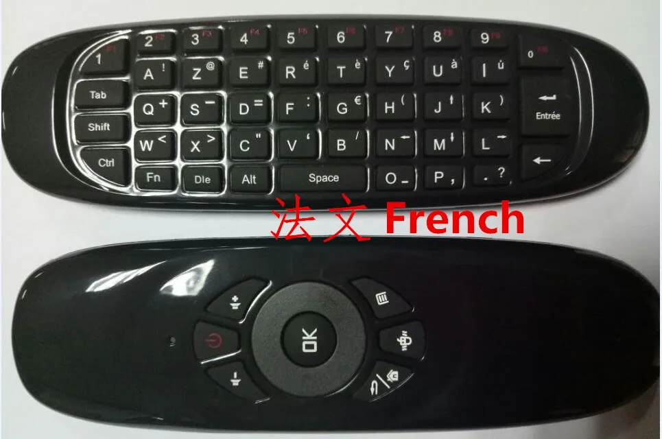 Русский Английский Португальский C120 Fly Air mouse 2,4G мини беспроводная клавиатура Пульт дистанционного управления с перезарядкой для ПК Android tv Box - Цвет: French
