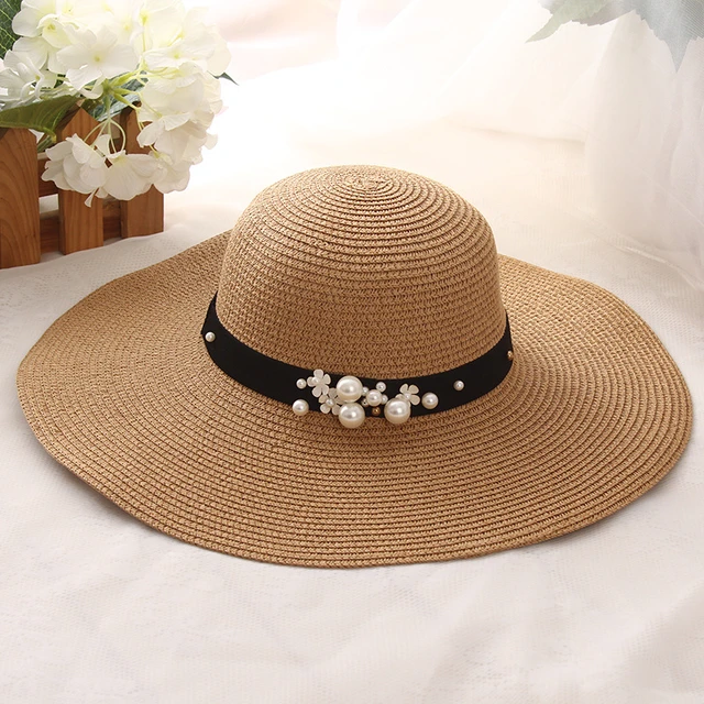 Wide Brimmed Sun Hat Pearls, White Summer Hats Women