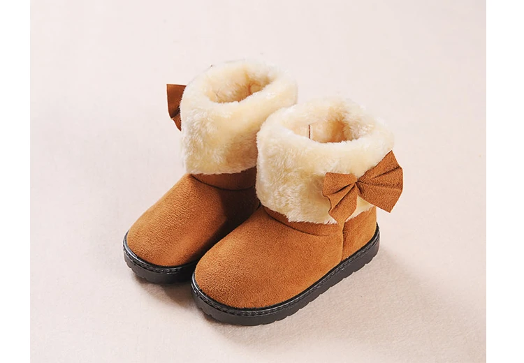 Ботинки для девочек с бантом меховая Толстая теплая детская обувь г. Новая обувь для девочек, детские хлопковые ботинки наивысшего качества детские зимние ботинки