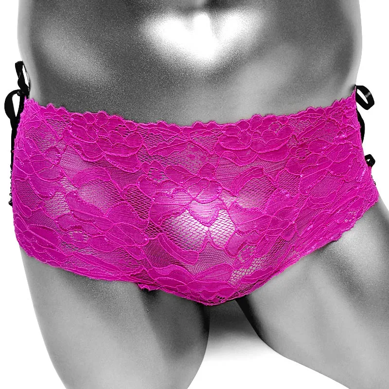 

Lace Up Boxer Panties for Sissy Gay Mens Boxers Short Underwear Open Crotch See Through Floral Lace Knickers Male Sexy Panties