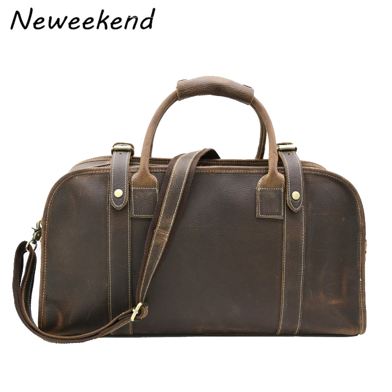 

NEWEEKEND 1036 Retro Casual Genuine Leather Cowhide Crazy Horse Big Travel Duffel Zipper Crossbody Luggage Bag Handbag for Man