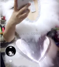 Free Shipping New Feather Dress Led Light Up Clothes Led Illuminated Dress Stage Costumes For Singers