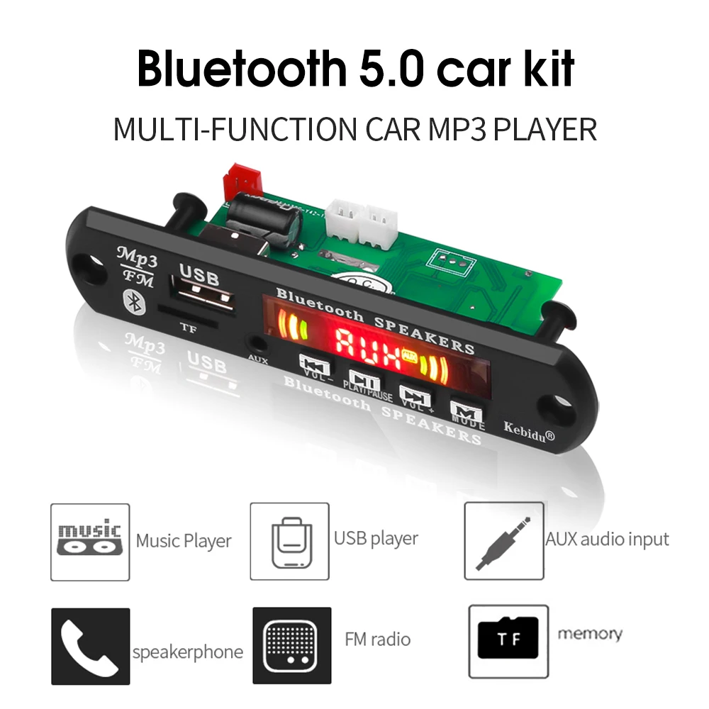 Handsfree запись 12 В USB FM Aux MP3 декодер плата модуль радио плеер Автомобильный USB Bluetooth 5,0 беспроводной пульт дистанционного управления