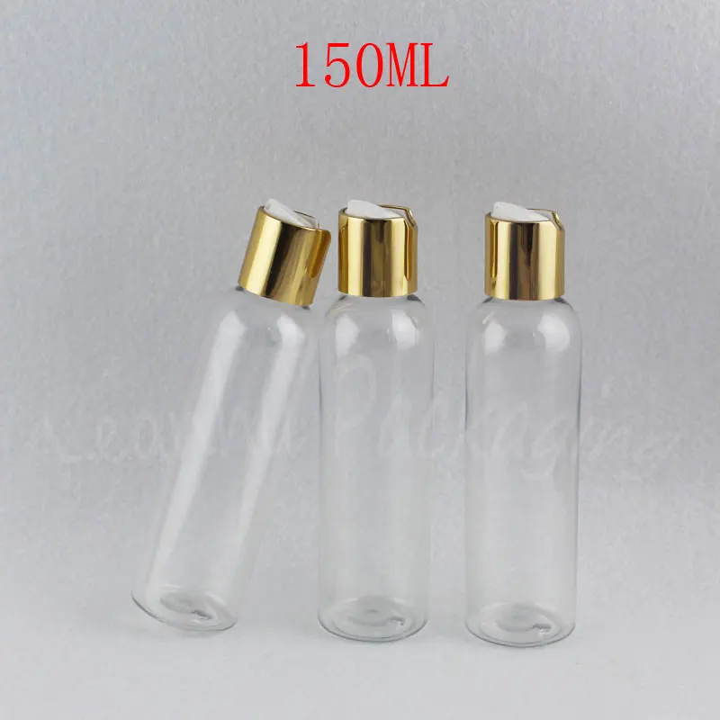 

150ML Transparent Round Plastic Bottle Disc Top Cap , 150CC Empty Cosmetic Container , Lotion / Shampoo Sub-bottling